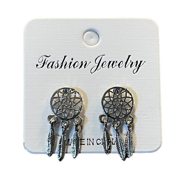 Dreamcatcher Silver Dangle Earrings - Picture 3 of 4